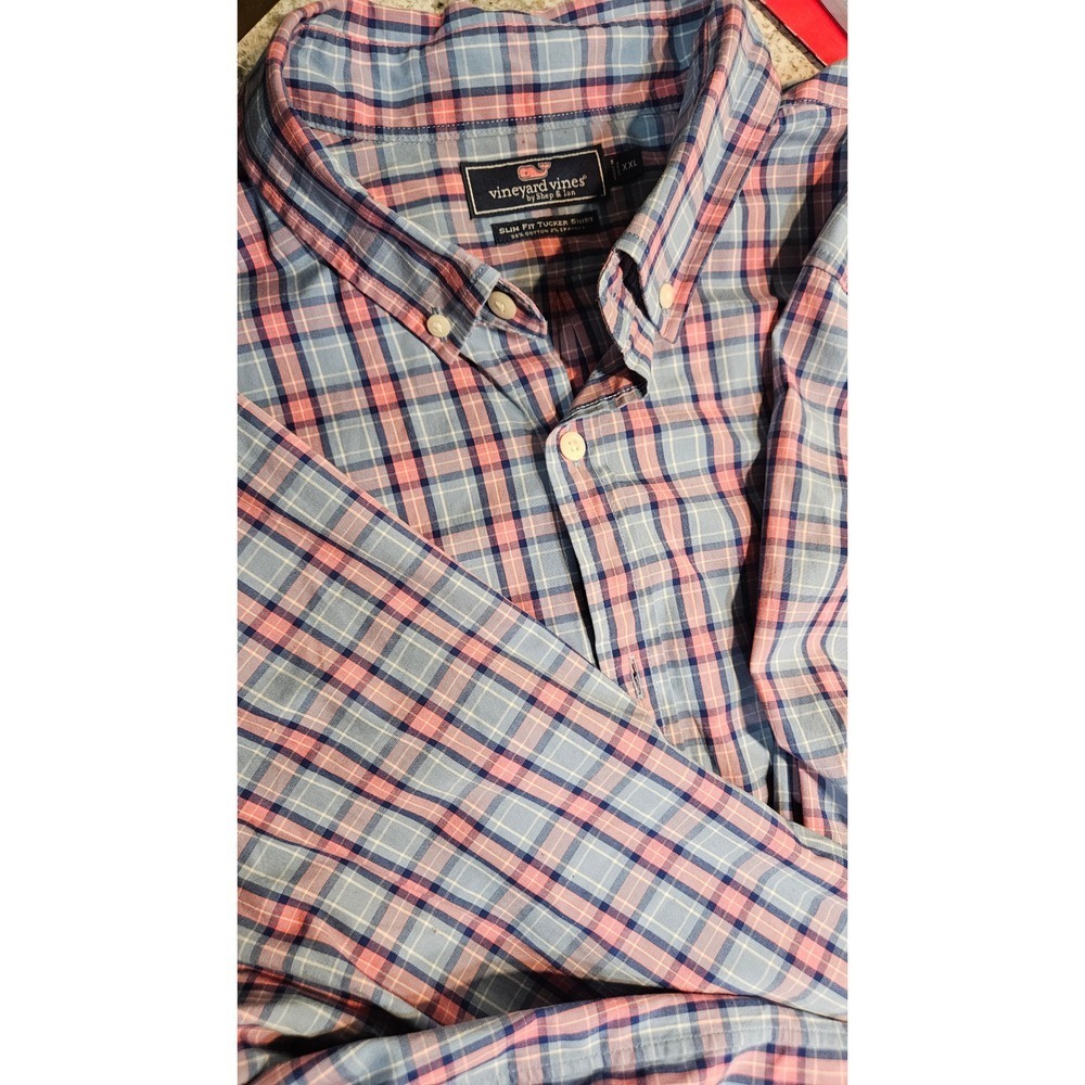 Blokecore men Vineyard Vines Slim Fit Tucker Shirt Blue Plaid Cotton Stretch XXL